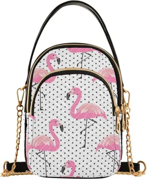 Flamingos Black Polka Dots Crossbody Bags Purses Trendy Shoulder Handbags Quilted Travel Satchel Tote for Purse Women Ladies
