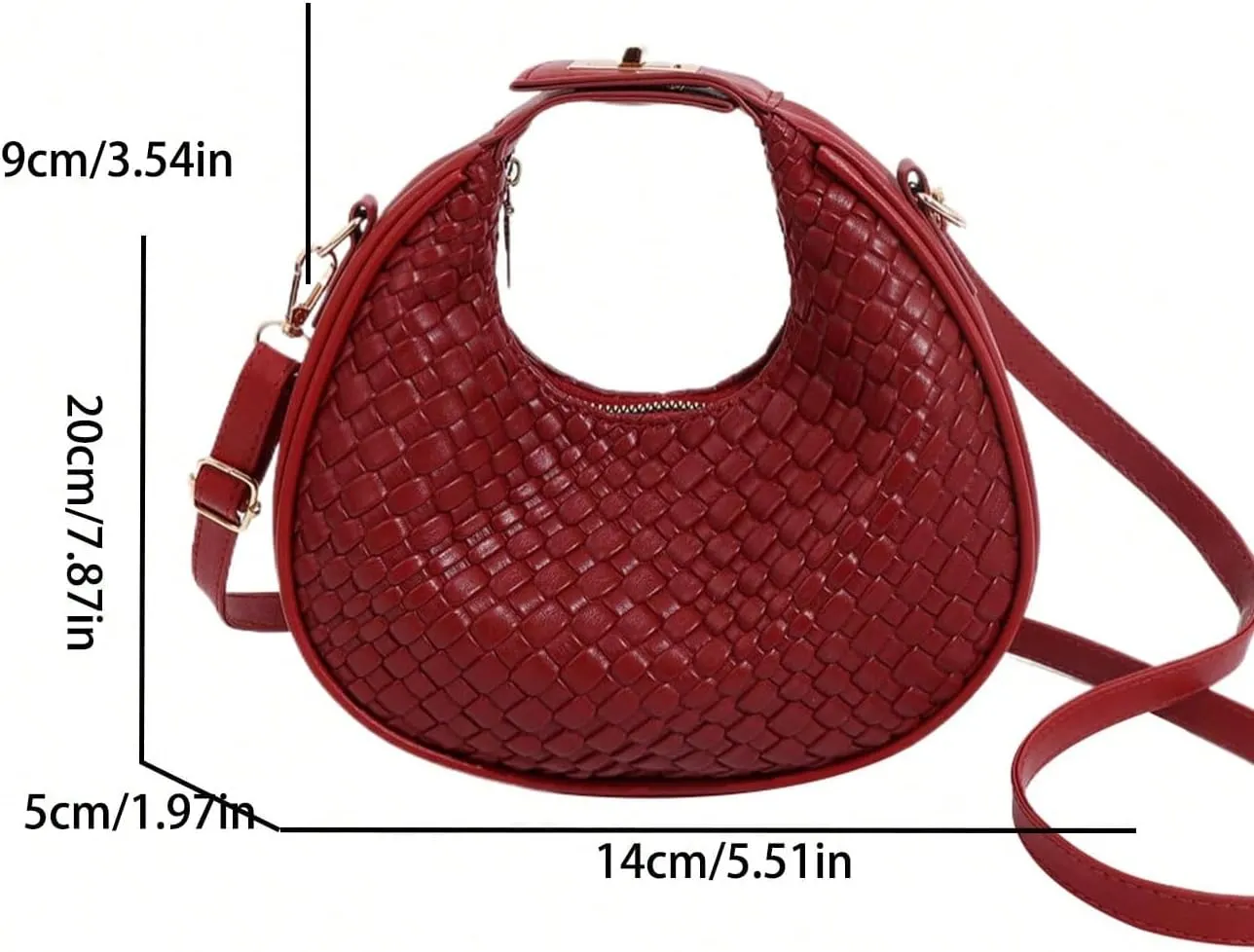 Floerns Women's Crossbody Bag Leather Weave Small Handbag Retro Crescent Bag
