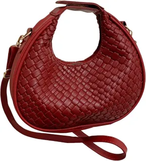 Floerns Women's Crossbody Bag Leather Weave Small Handbag Retro Crescent Bag