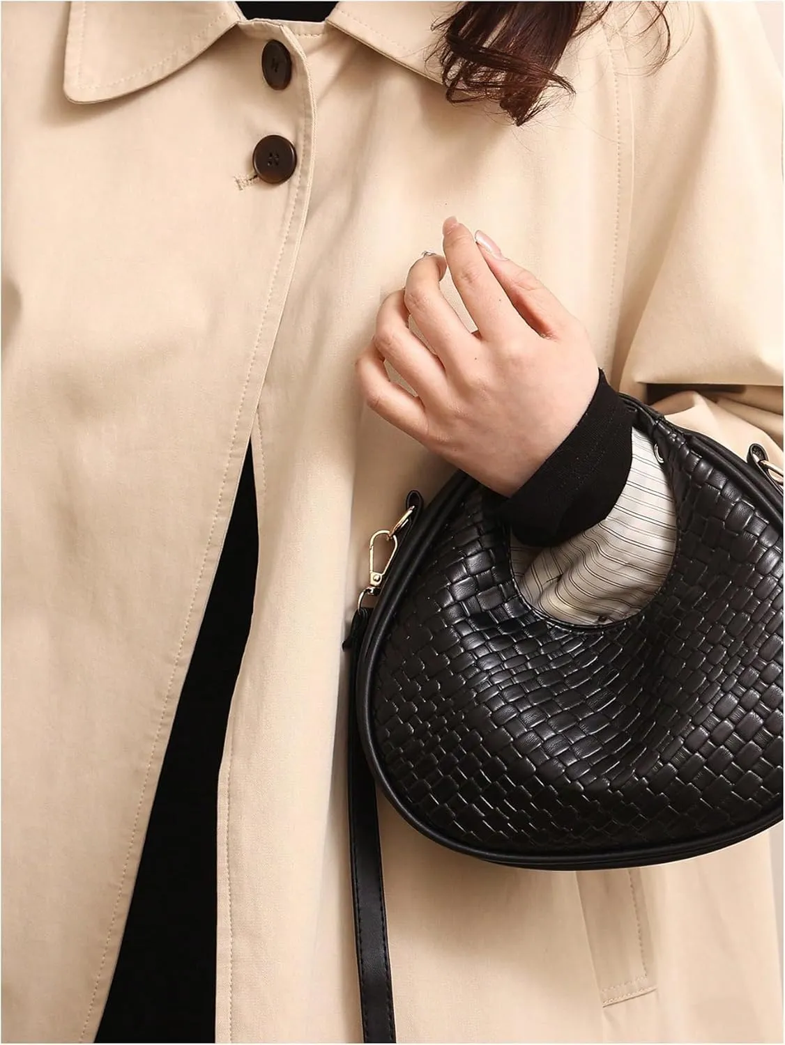 Floerns Women's Crossbody Bag Leather Weave Small Handbag Retro Crescent Bag