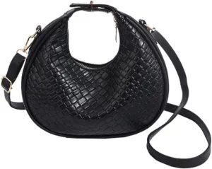 Floerns Women's Crossbody Bag Leather Weave Small Handbag Retro Crescent Bag