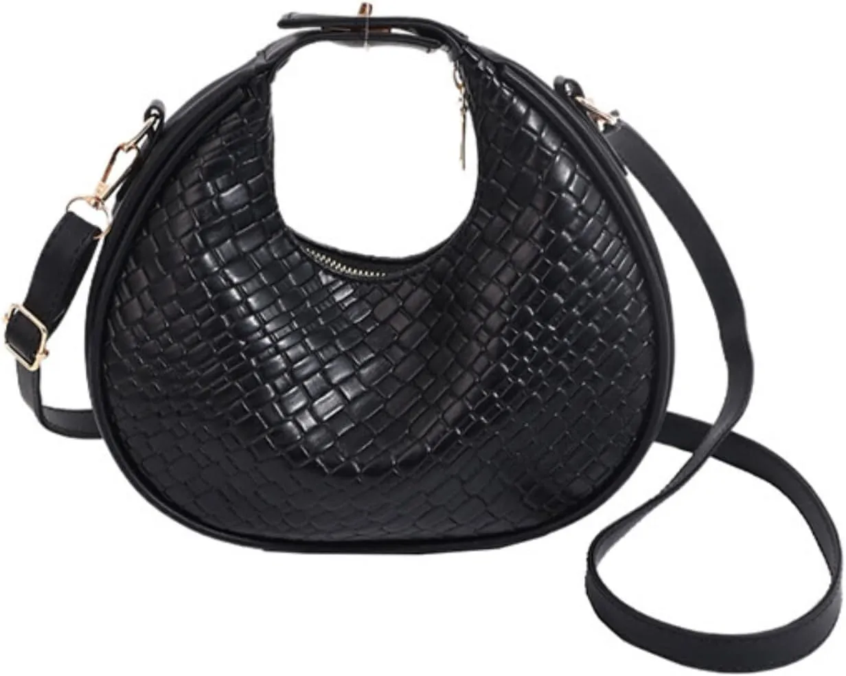 Floerns Women's Crossbody Bag Leather Weave Small Handbag Retro Crescent Bag