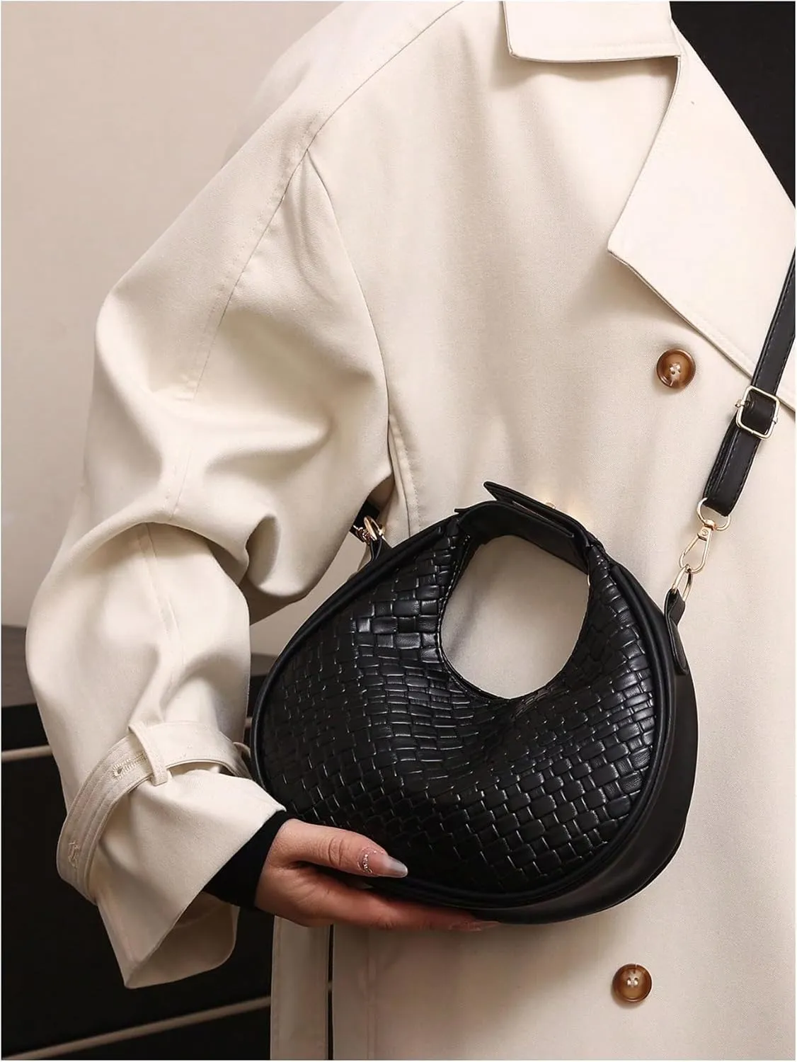 Floerns Women's Crossbody Bag Leather Weave Small Handbag Retro Crescent Bag