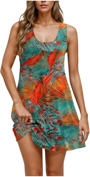 Floral Dress for Women Boho Beach Vacation Sundress Vintage Sleeveless Summer Dresses Casual Dress Resort Wear