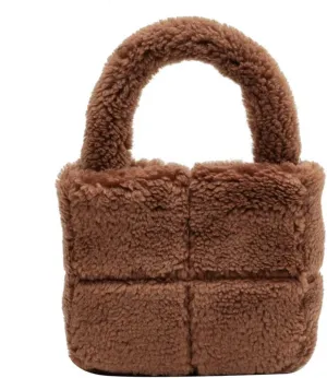Fluffy Sherpa Mini Tote Bag for Women Girls Kawaii Purse Cute Tote Bag Aesthetic Soft Plush Handbag with Top Handle