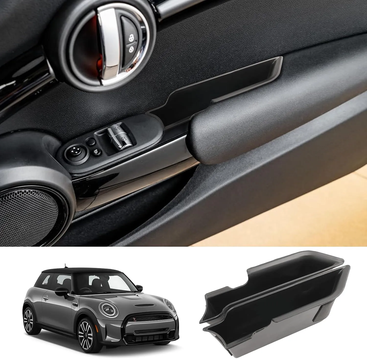 for 2024 Mini Cooper F56 Organizer Mini Cooper F56 Front Door Side Storage Box Door Side Organizer Grab Tray 2015-2024 Mini Cooper Armrest Phone Container Mini Cooper Countryman Accessories 2PCS
