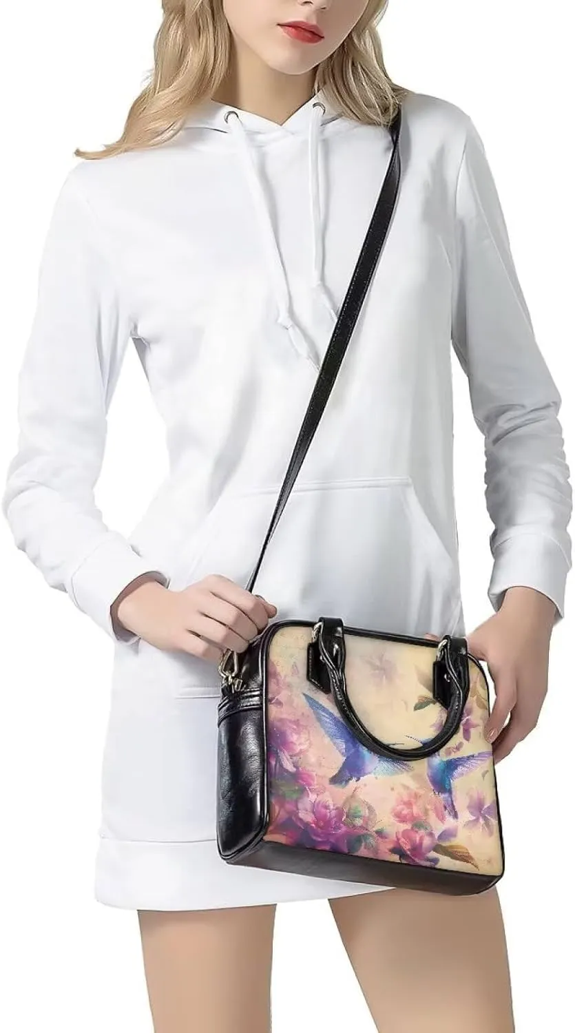 Forchrinse Crystal Butterfly Purple Satchel Handbags for Women,Ladies Shoulder Purse Top Handle Bag Pu Leather Tote Bag