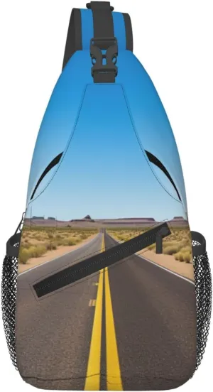 Freeway Highway Road in The Desert print Cross bag, chest crossbody bag, men's casual chest bag travel hiking backpack