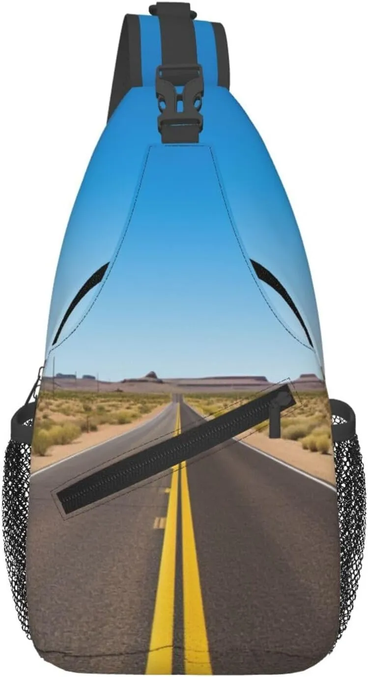 Freeway Highway Road in The Desert print Cross bag, chest crossbody bag, men's casual chest bag travel hiking backpack