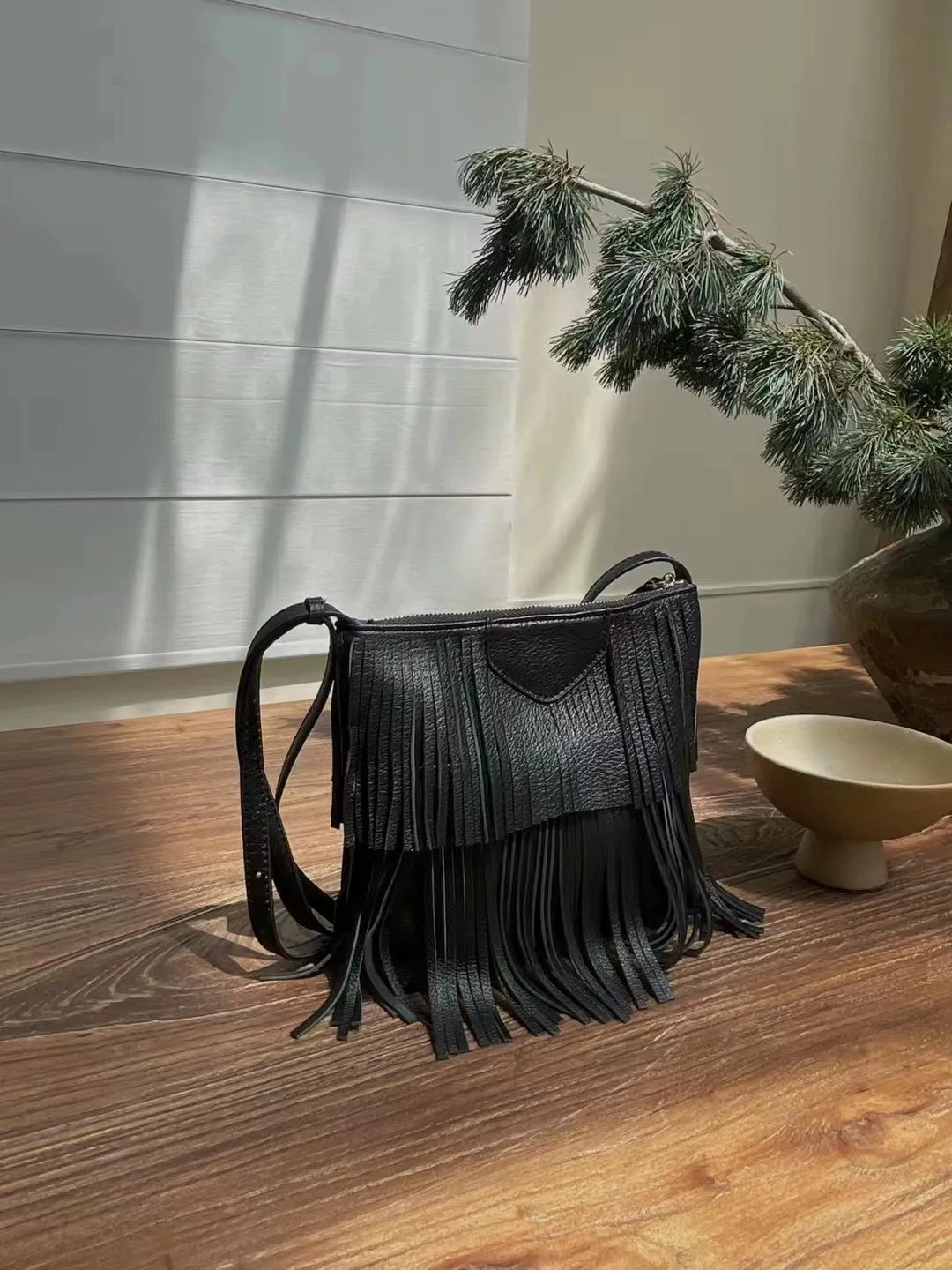 Fringe Leather Shoulder Bag