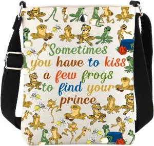 Frog Gifts Princess Tianas Crossbody Bag Sometimes You Have To Kiss A Few Frogs to Find Your Prince Sling Bucket Bag