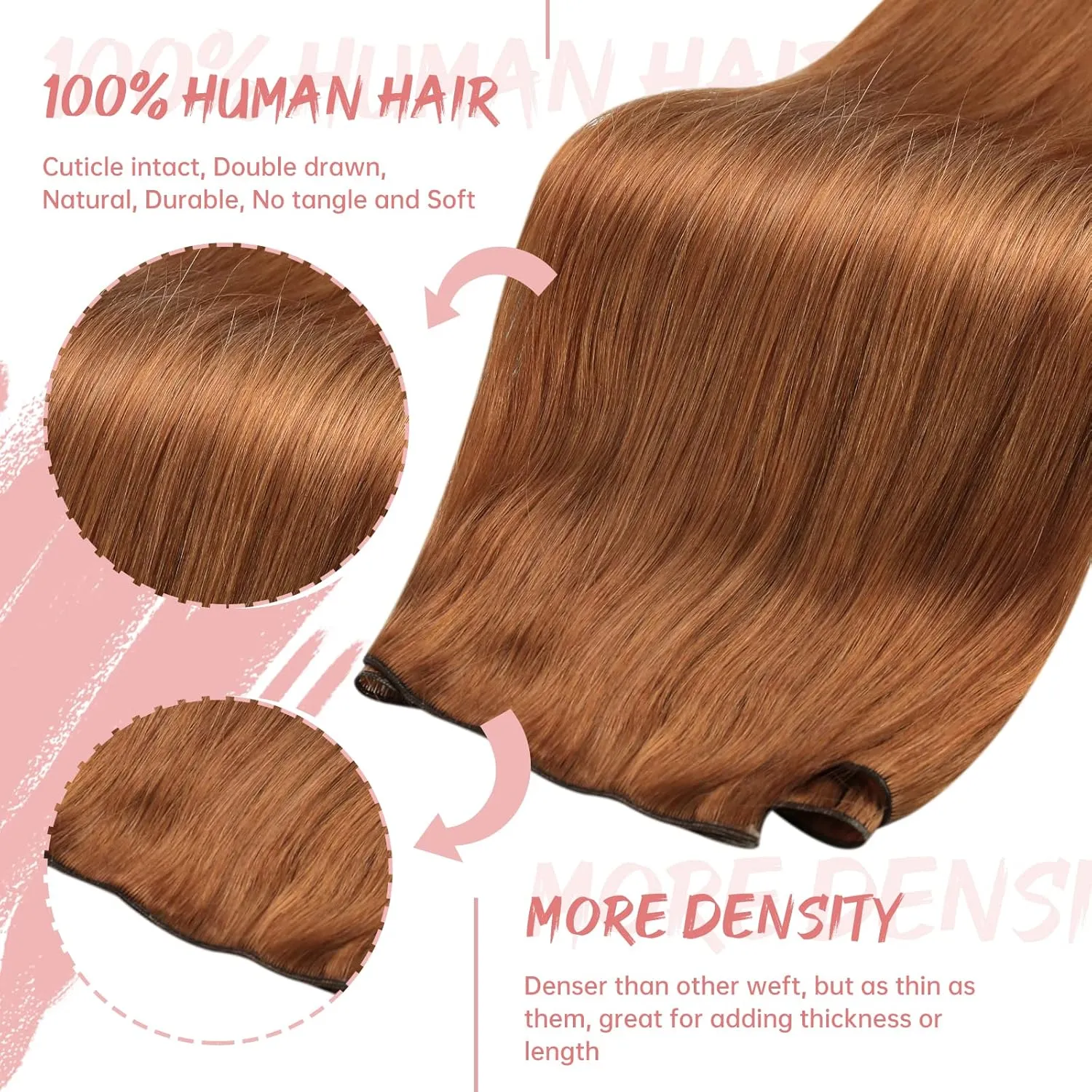 Fshine Genius Weft Real Human Hair Extensions Color #330 Copper 14 Inch 50g Auburn Sew in Remy Human Natural Human Genius Weft