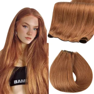 Fshine Genius Weft Real Human Hair Extensions Color #330 Copper 14 Inch 50g Auburn Sew in Remy Human Natural Human Genius Weft