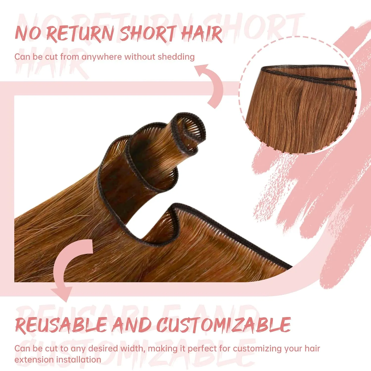 Fshine Genius Weft Real Human Hair Extensions Color #330 Copper 14 Inch 50g Auburn Sew in Remy Human Natural Human Genius Weft
