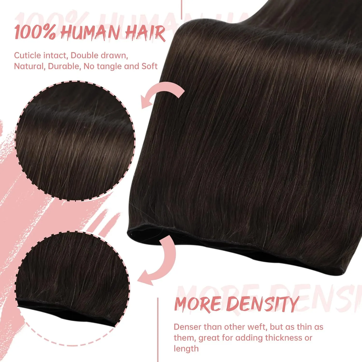 Fshine Genius Weft Real Human Hair Genius Weft for Women Darkest Brown Color 2 14 Inch 50 Gram Bundle Remy Human Bundle Natural Human Weave