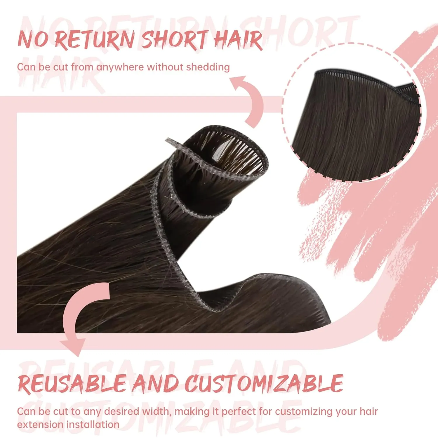 Fshine Genius Weft Real Human Hair Genius Weft for Women Darkest Brown Color 2 14 Inch 50 Gram Bundle Remy Human Bundle Natural Human Weave