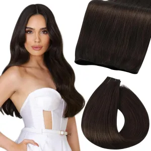Fshine Genius Weft Real Human Hair Genius Weft for Women Darkest Brown Color 2 14 Inch 50 Gram Bundle Remy Human Bundle Natural Human Weave