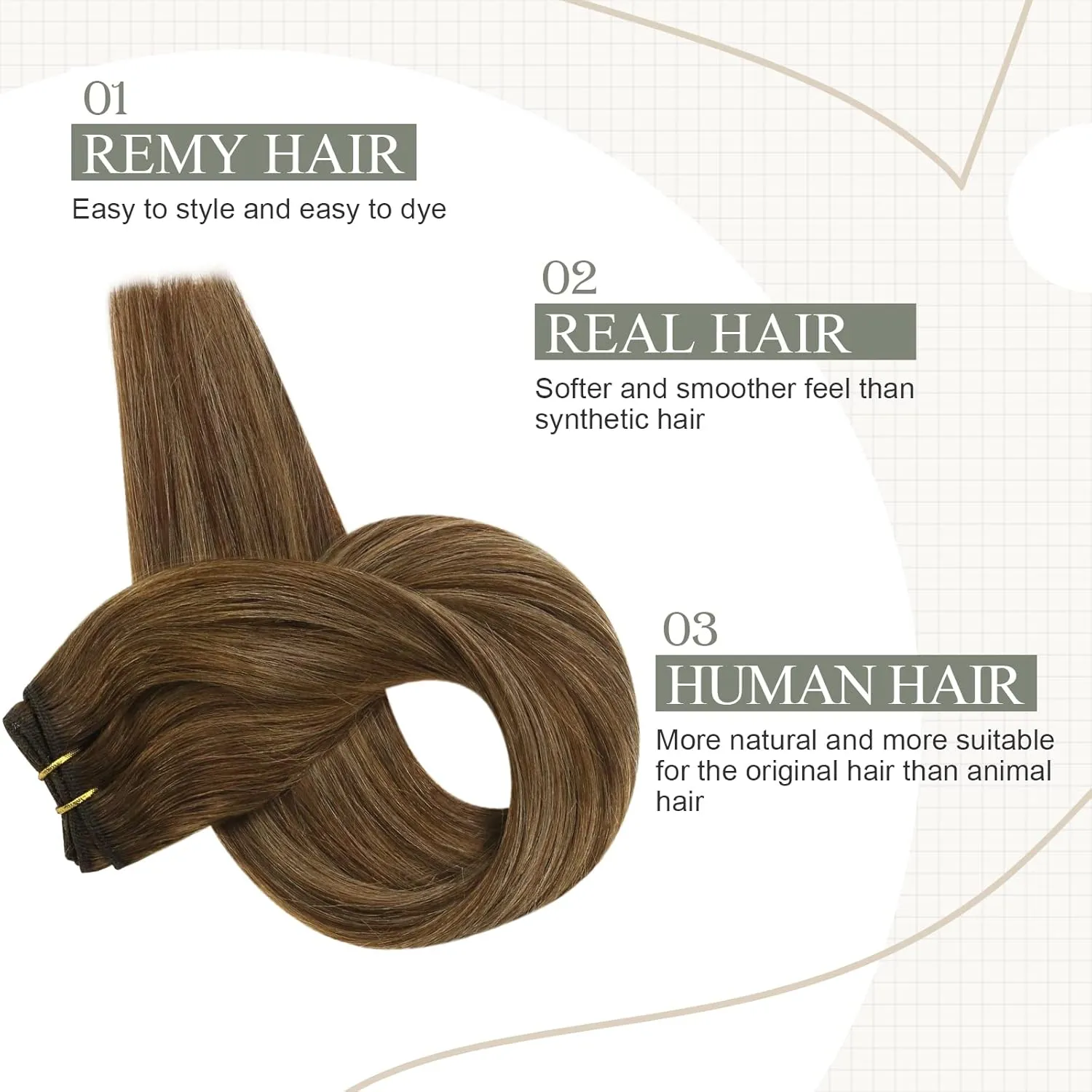 Fshine Hand Tied Weft Hair Extensions Human Hair Balayage Medium Brown Mixed Blonde Remy Hair Soft and Light Weight Straight Hair Specially for Your Fashionable Hairstyle 14 Inch 100 Gram