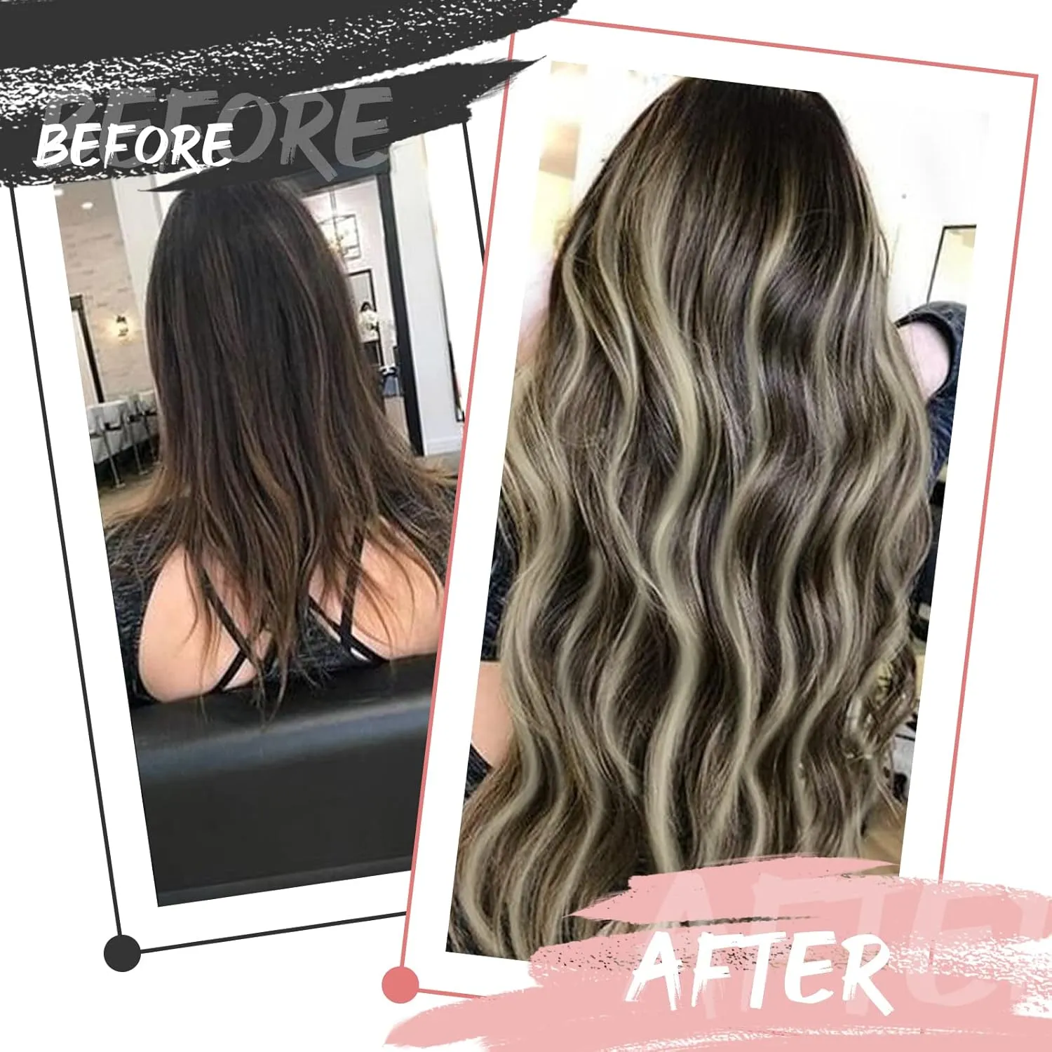 Fshine Real Human Hair Genius Weft Extensions 50g 14Inch Human Hair Hand Tied Genius Weft Balayage Dark Brown Highlights Platinum Blonde Human Hair Straight Hair Sewing Extensions