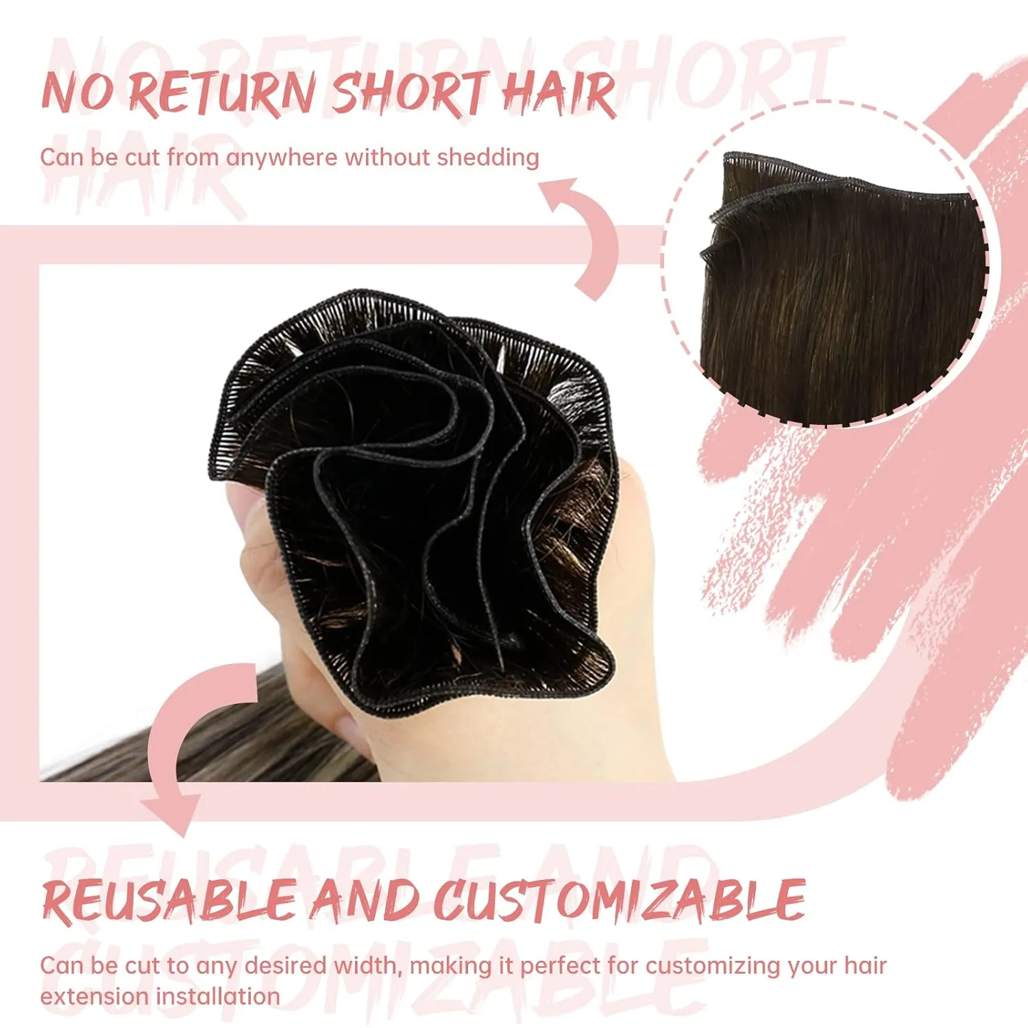 Fshine Real Human Hair Genius Weft Extensions 50g 14Inch Human Hair Hand Tied Genius Weft Balayage Dark Brown Highlights Platinum Blonde Human Hair Straight Hair Sewing Extensions