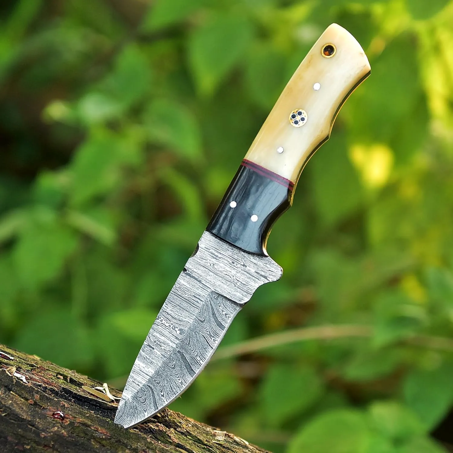 Full Tang Handmade Damascus Fixed Blade Knife With Leather Sheath - For Outdoor Camping, Hiking, Fishing, Hunting - Horizontal Carry Bushcraft Tracker Knife