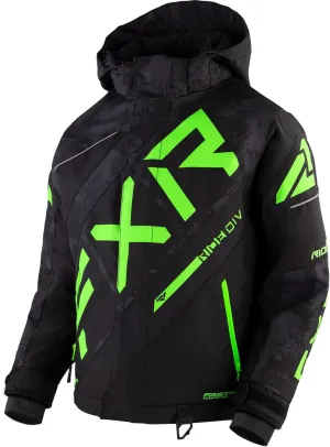 FXR Child CX Snowmobile Jacket HydrX Thermal Flex F.A.S.T. Black Camo/Lime - 2