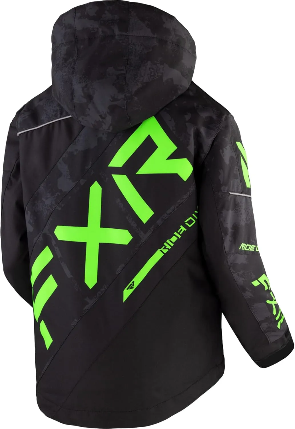 FXR Child CX Snowmobile Jacket HydrX Thermal Flex F.A.S.T. Black Camo/Lime - 2