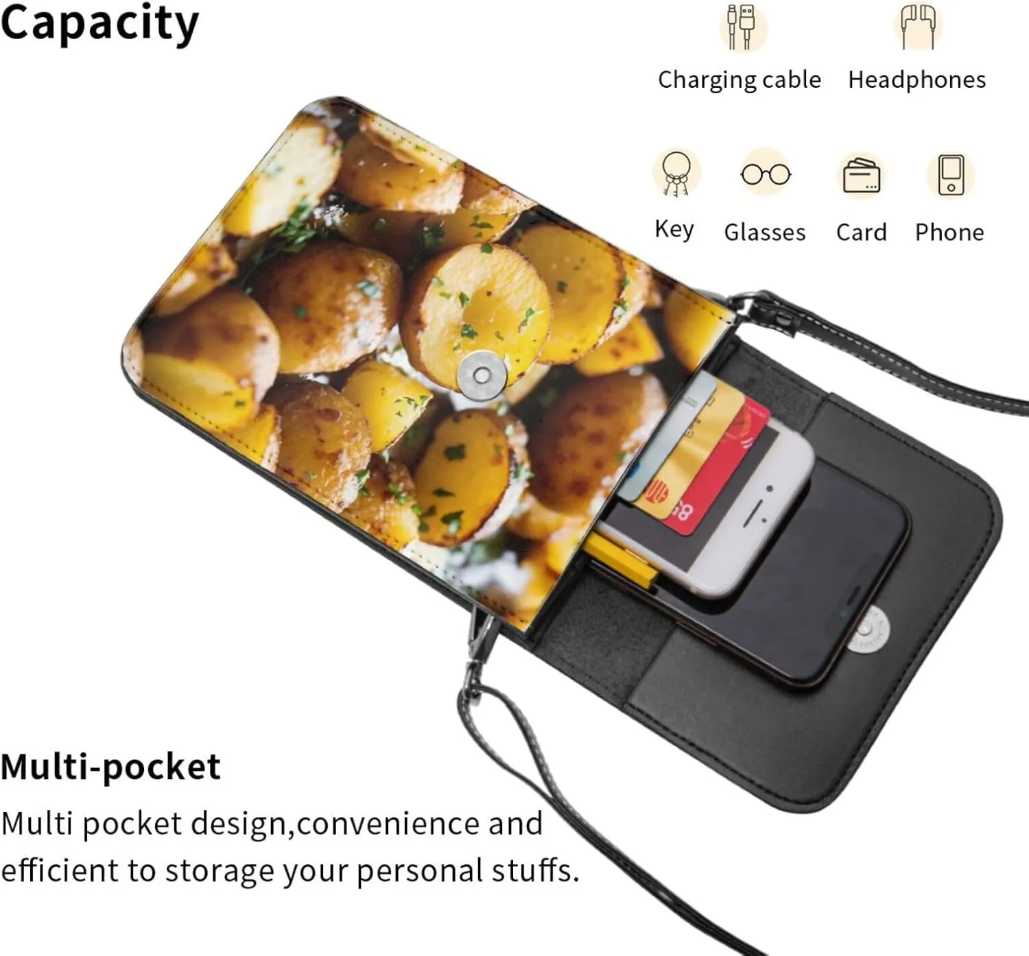 Garden Potatoes Print Small Crossbody Bags Women Card Slots Shoulder Bag Purse Leather Flip Phone Wallet