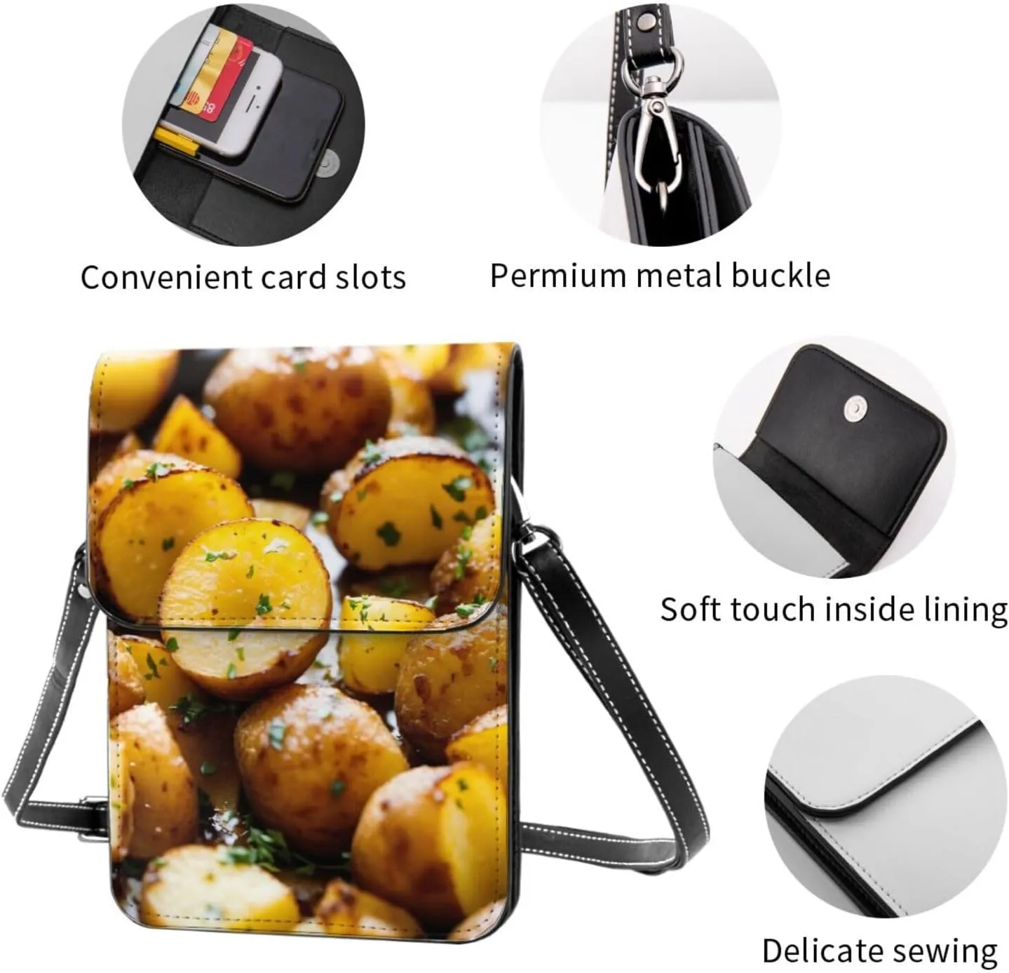 Garden Potatoes Print Small Crossbody Bags Women Card Slots Shoulder Bag Purse Leather Flip Phone Wallet