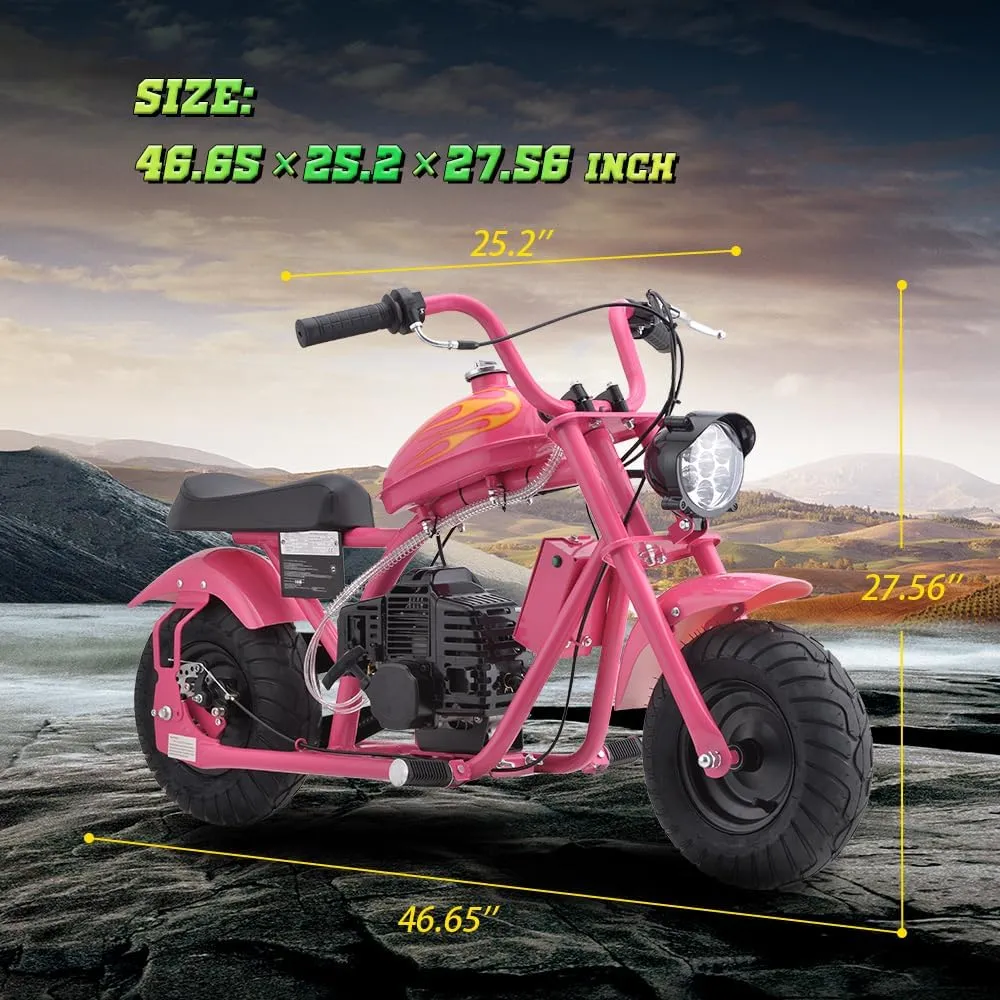 Gas Mini Chopper Bike, DB004 Model 49.4 CC 2-Stroke Dirt Bike with Big Headlight, Premium Tire, Metal Frame, Disc Brakes, Max Load 165Lbs, Up to 20Mph, EPA Approved