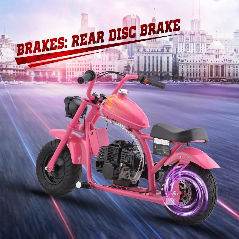 Gas Mini Chopper Bike, DB004 Model 49.4 CC 2-Stroke Dirt Bike with Big Headlight, Premium Tire, Metal Frame, Disc Brakes, Max Load 165Lbs, Up to 20Mph, EPA Approved