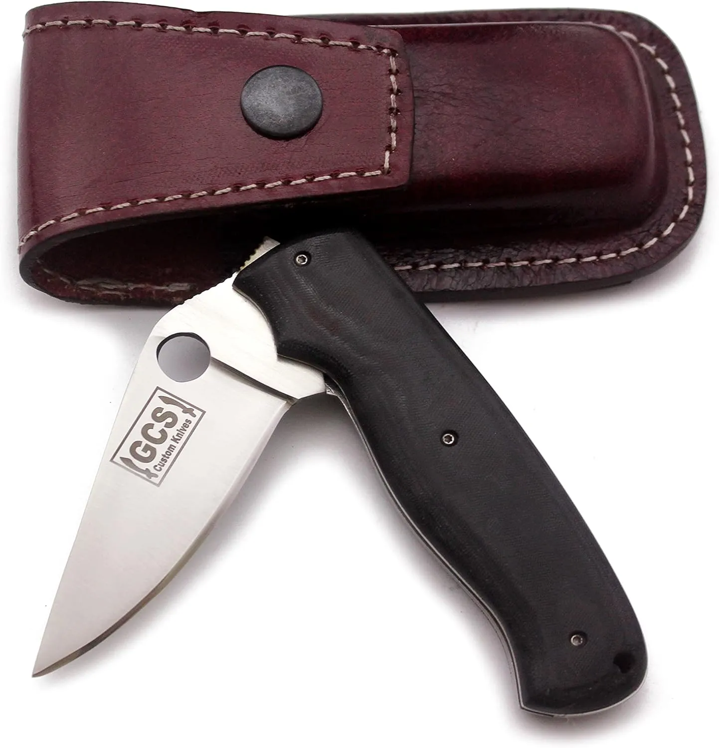 GCS Handmade Micarta Handle D2 Tool Steel Tactical Hunting Knife with leather sheath Full tang blade designed for Hunting & EDC GCS 310