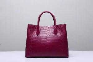 Genuine Crocodile Belly Leather Top Handle Bags For Women Wine Red 35cm