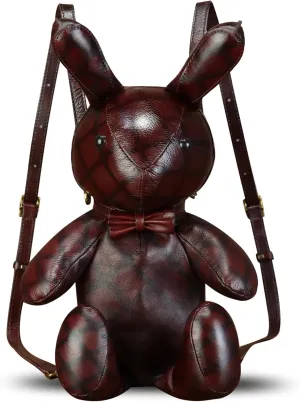 Genuine Leather Backpack for Women Kanpsack Rucksack Vintage Cute Rabbit Shape Crossbody Shoulder Bag Satchel Purse (Coffee)