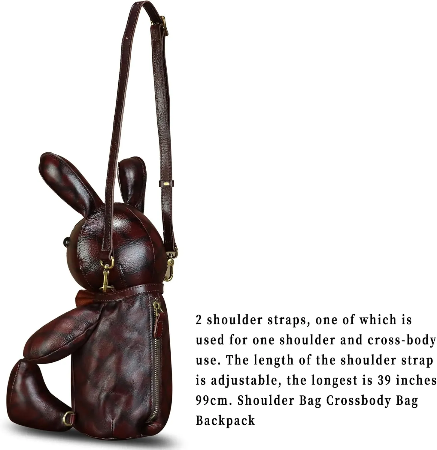 Genuine Leather Backpack for Women Kanpsack Rucksack Vintage Cute Rabbit Shape Crossbody Shoulder Bag Satchel Purse (Coffee)