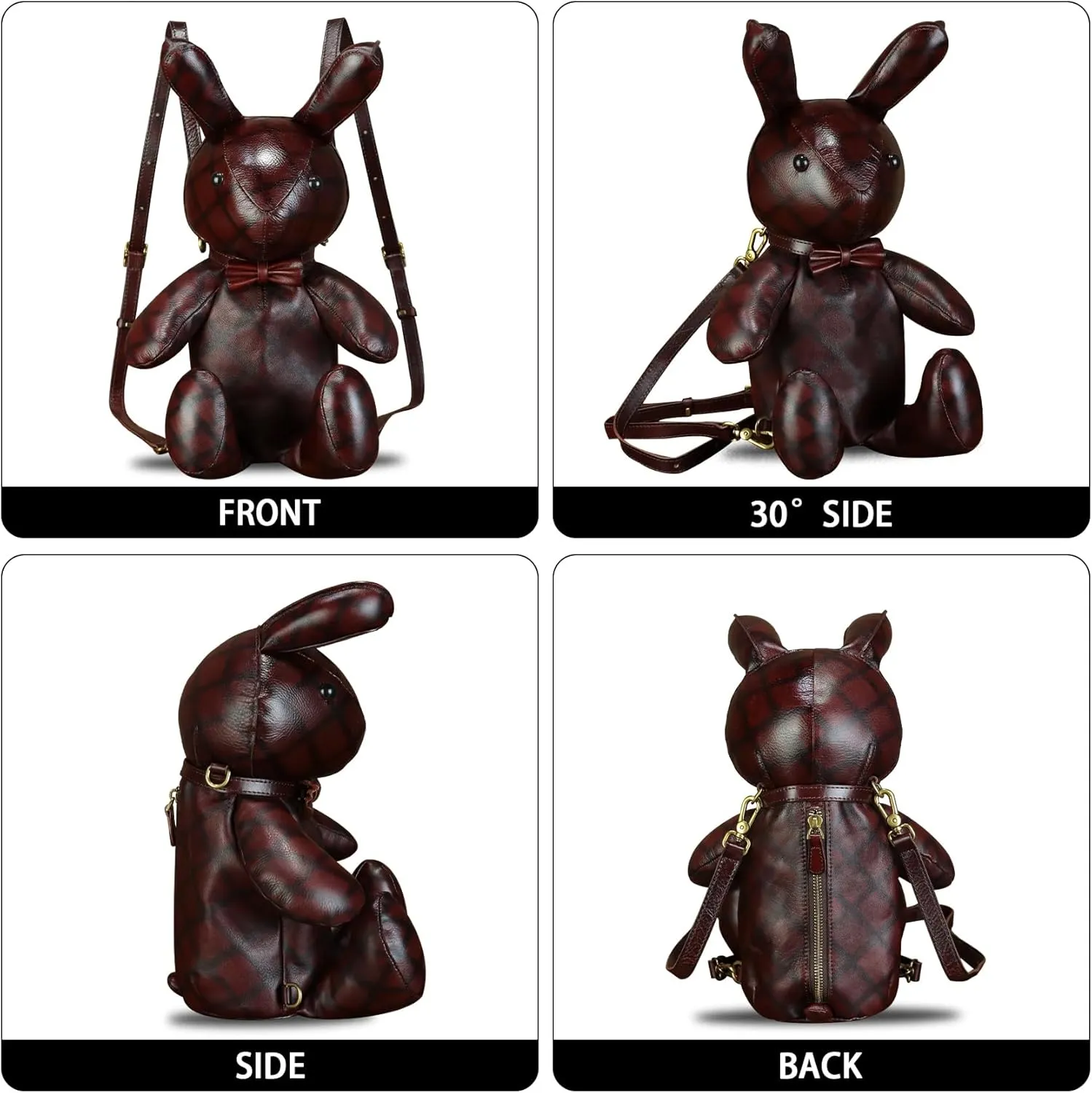 Genuine Leather Backpack for Women Kanpsack Rucksack Vintage Cute Rabbit Shape Crossbody Shoulder Bag Satchel Purse (Coffee)