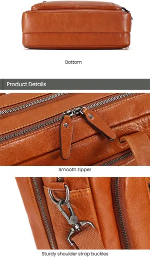 Genuine leather briefcase large capacity 15-inch computer bag multifunctional business portable commuting handbag
