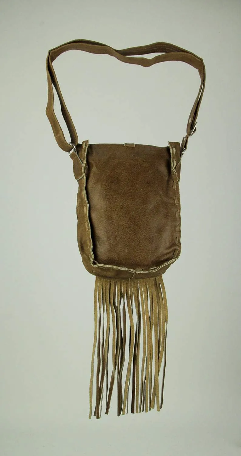 Genuine Leather Hair-On Hide Trim Fringed Crossbody Bag Small