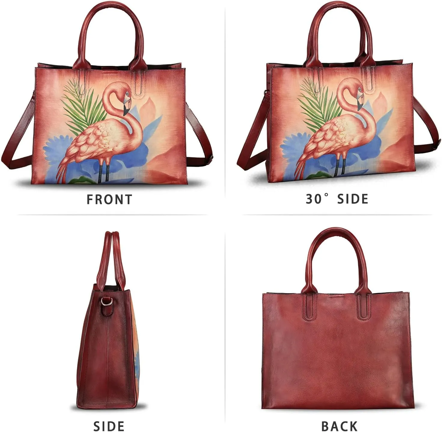 Genuine Leather Handbag for Women Hand Painted Leather Top Handle Bag Handmade Crossbody Purse Work Tote