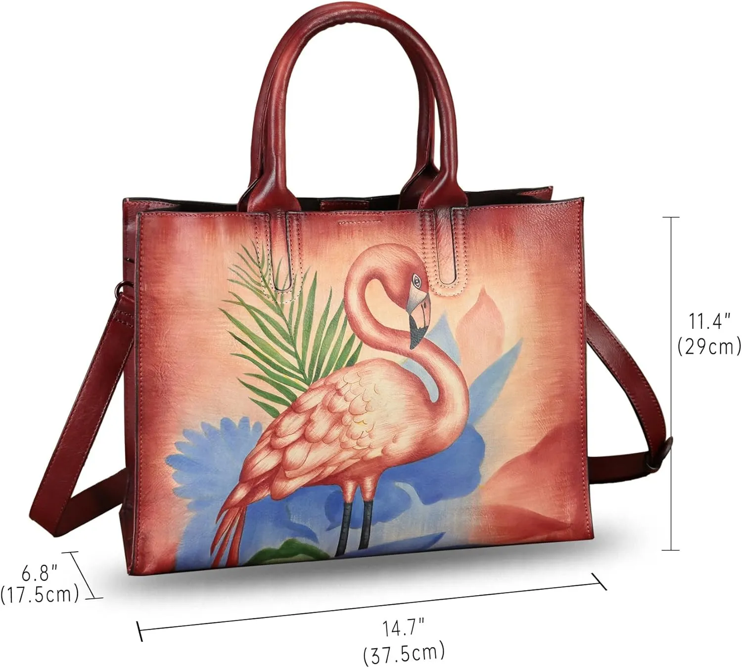 Genuine Leather Handbag for Women Hand Painted Leather Top Handle Bag Handmade Crossbody Purse Work Tote
