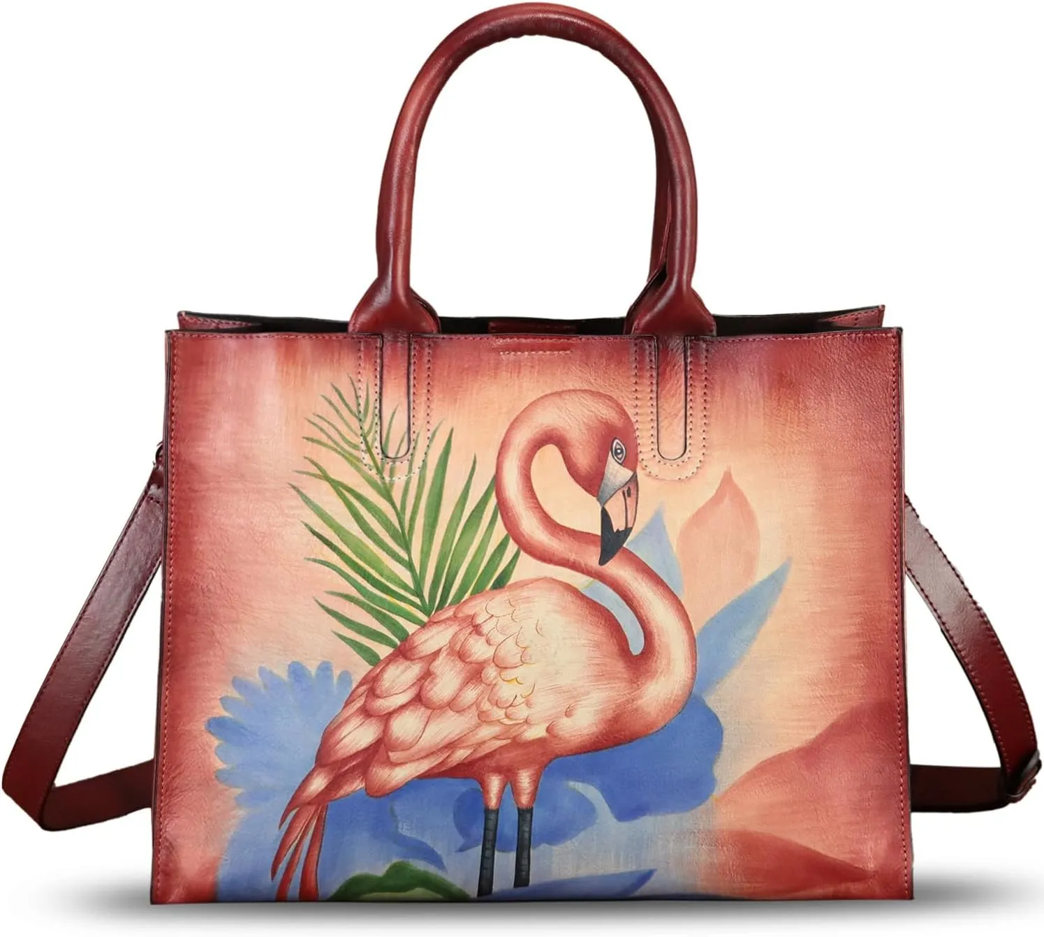 Genuine Leather Handbag for Women Hand Painted Leather Top Handle Bag Handmade Crossbody Purse Work Tote