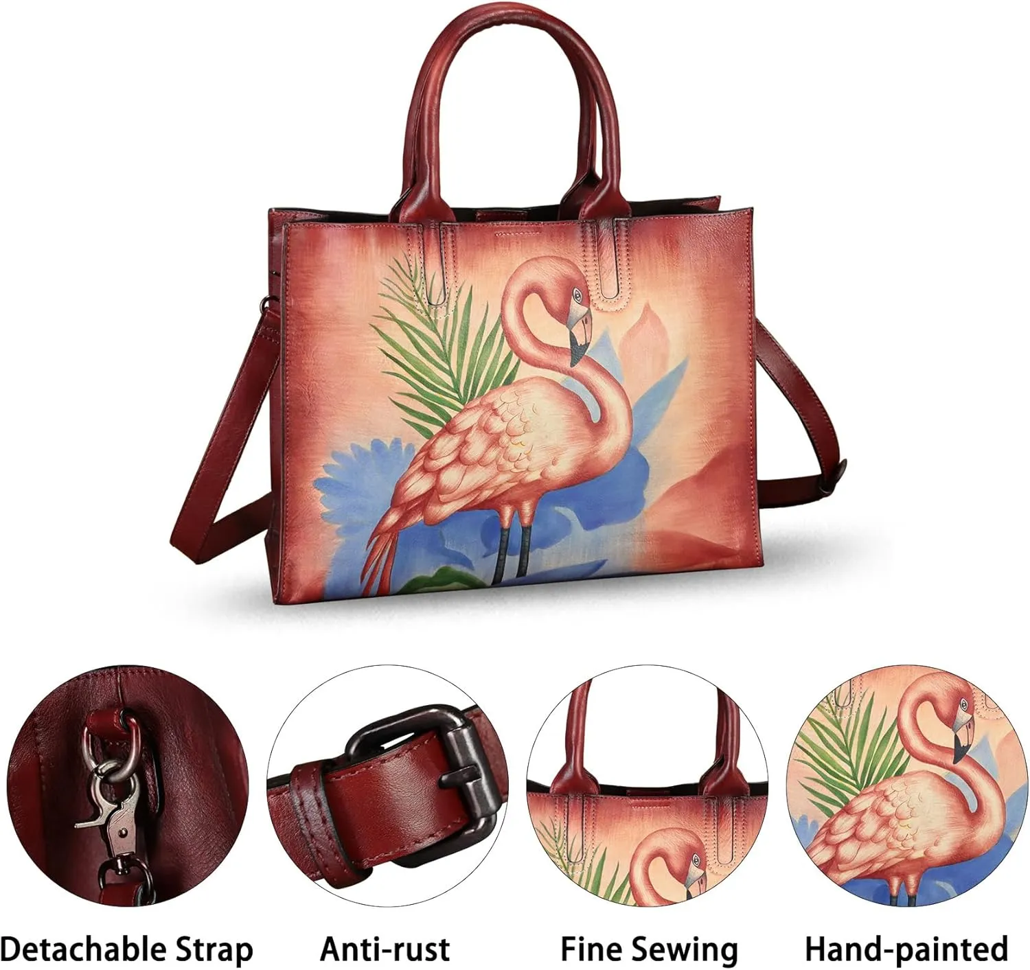 Genuine Leather Handbag for Women Hand Painted Leather Top Handle Bag Handmade Crossbody Purse Work Tote