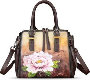 Genuine Leather Handbag for Women Hand Painted Leather Top Handle Purse Handmade Crossbody Satchel Tote Bag