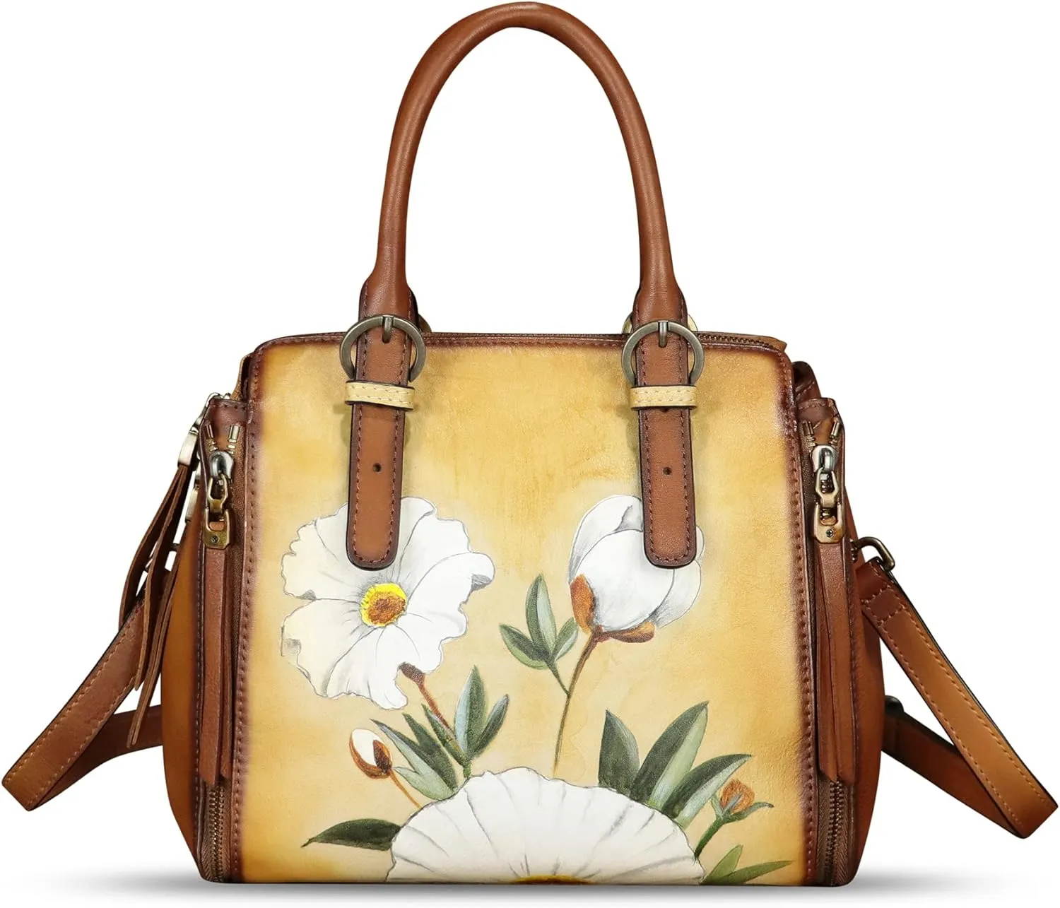 Genuine Leather Handbag for Women Hand Painted Leather Top Handle Purse Handmade Crossbody Satchel Tote Bag