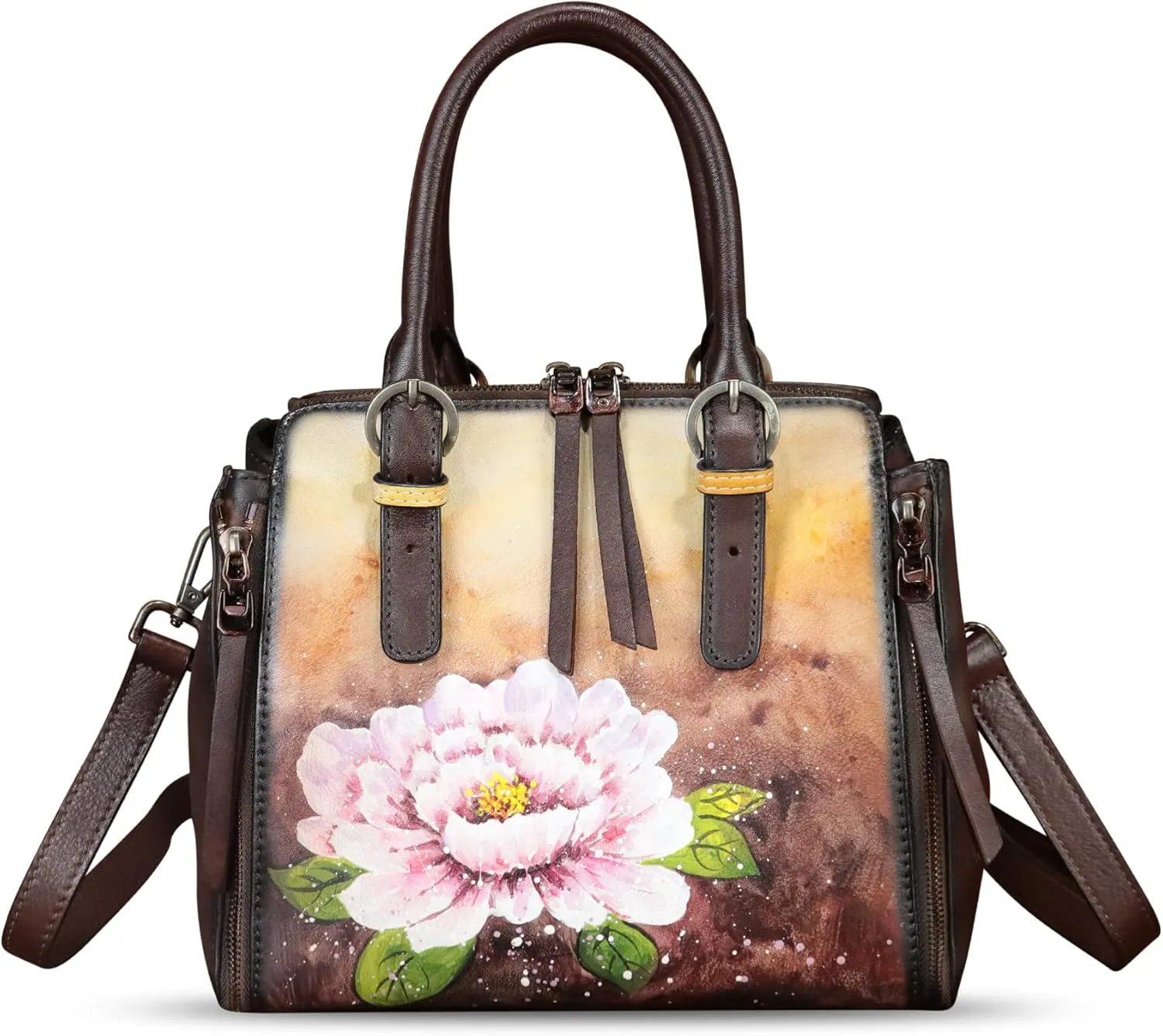 Genuine Leather Handbag for Women Hand Painted Leather Top Handle Purse Handmade Crossbody Satchel Tote Bag