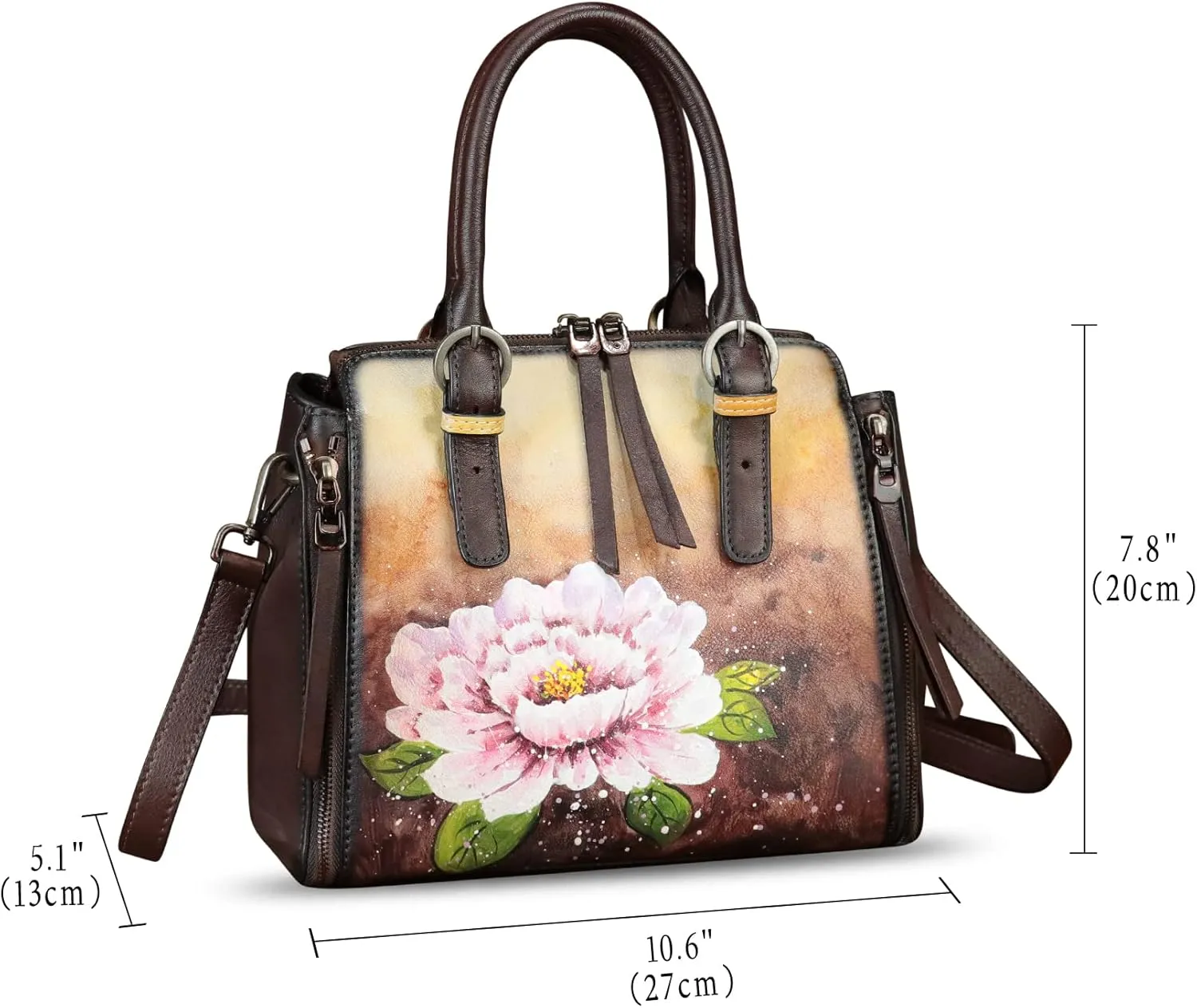 Genuine Leather Handbag for Women Hand Painted Leather Top Handle Purse Handmade Crossbody Satchel Tote Bag