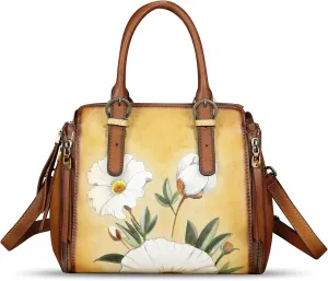 Genuine Leather Handbag for Women Hand Painted Leather Top Handle Purse Handmade Crossbody Satchel Tote Bag