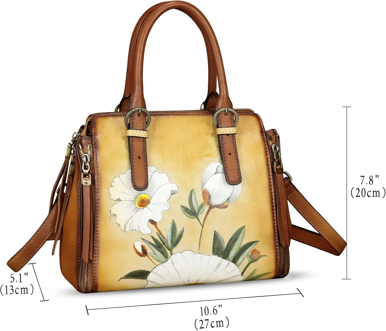 Genuine Leather Handbag for Women Hand Painted Leather Top Handle Purse Handmade Crossbody Satchel Tote Bag