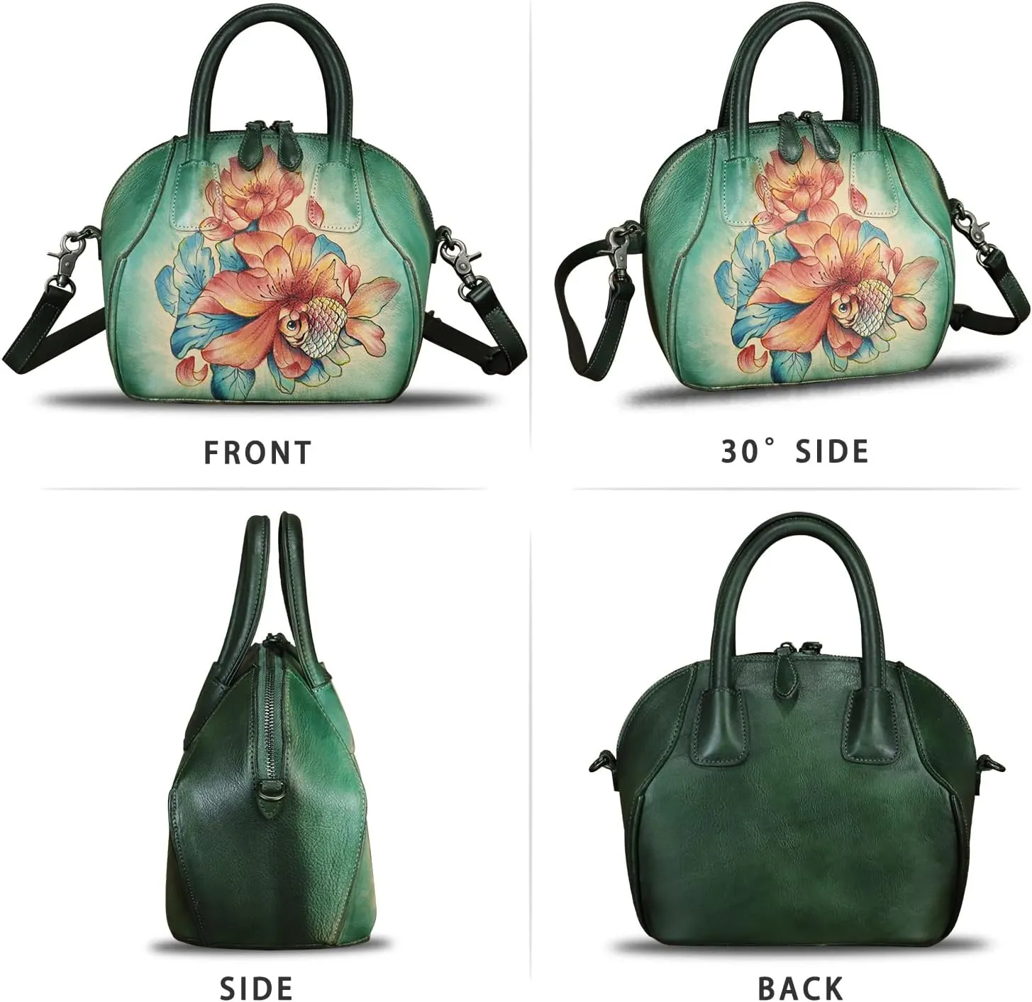 Genuine Leather Handbag for Women Purse Hand Painted Leather Top Handle Satchel Handmade Crossbody Pouch