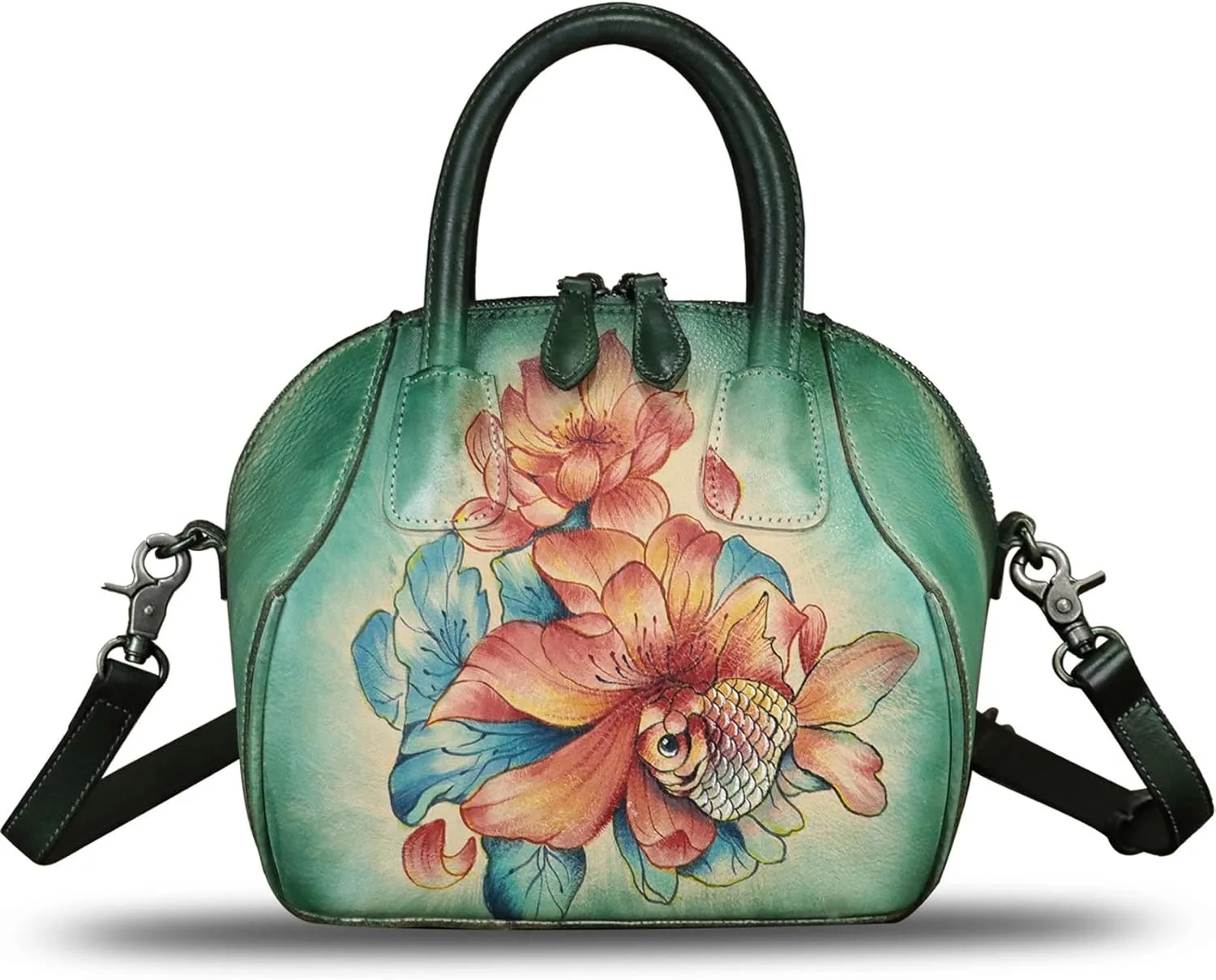 Genuine Leather Handbag for Women Purse Hand Painted Leather Top Handle Satchel Handmade Crossbody Pouch